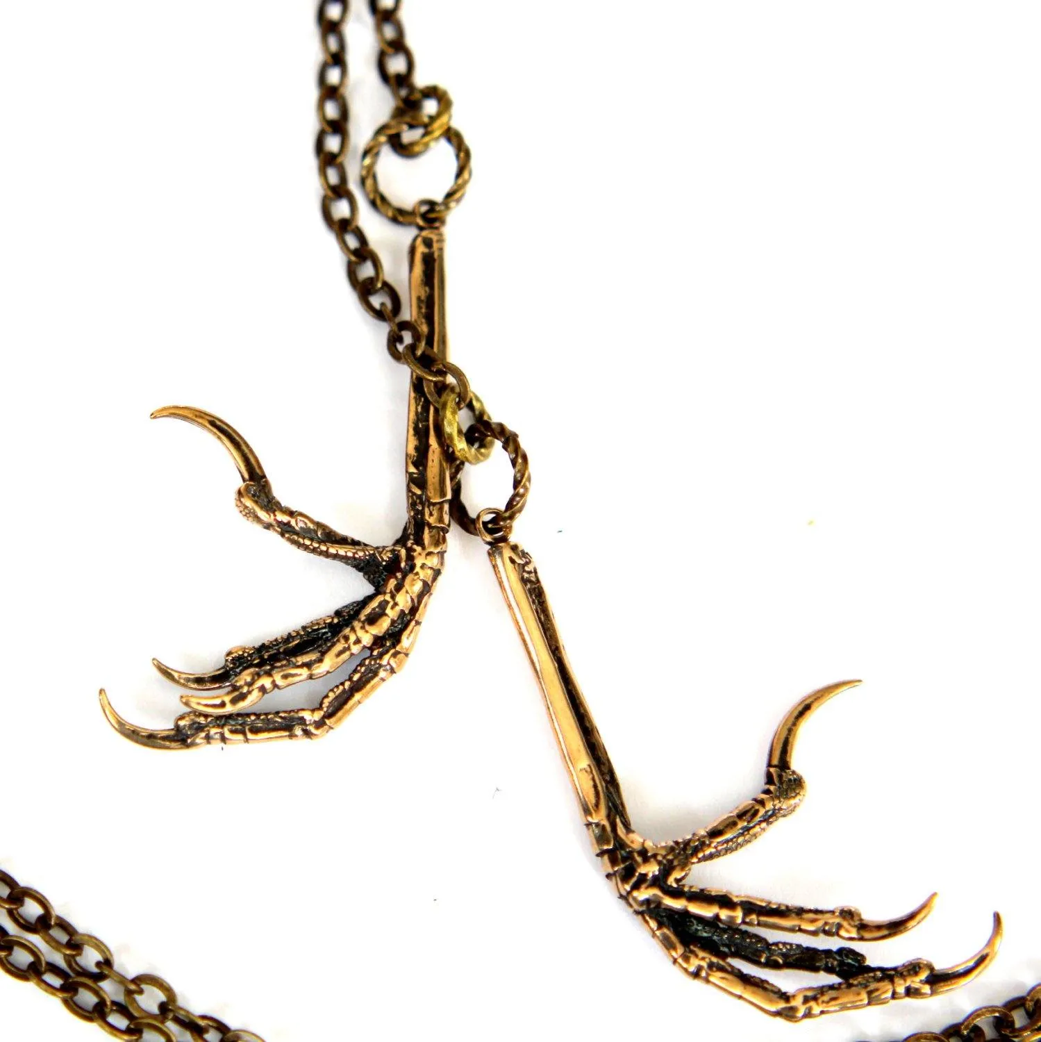 Bird Claw Lariat Necklace - Solid Hand Cast Bronze Double Lariat Necklace - Statement Gift For Her