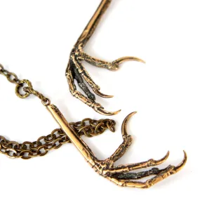 Bird Claw Lariat Necklace - Solid Hand Cast Bronze Double Lariat Necklace - Statement Gift For Her