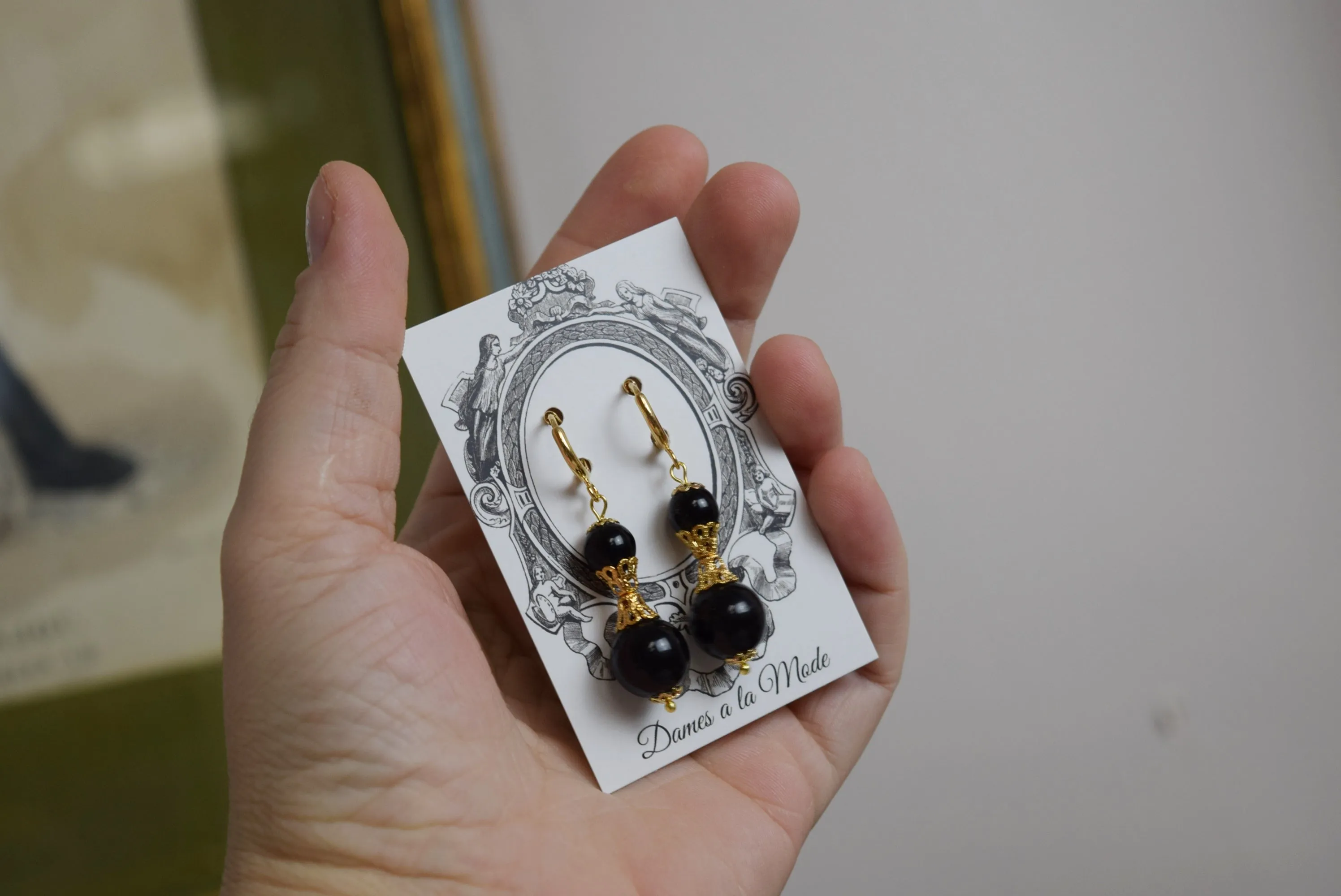 Black and Gold Filigree Earrings