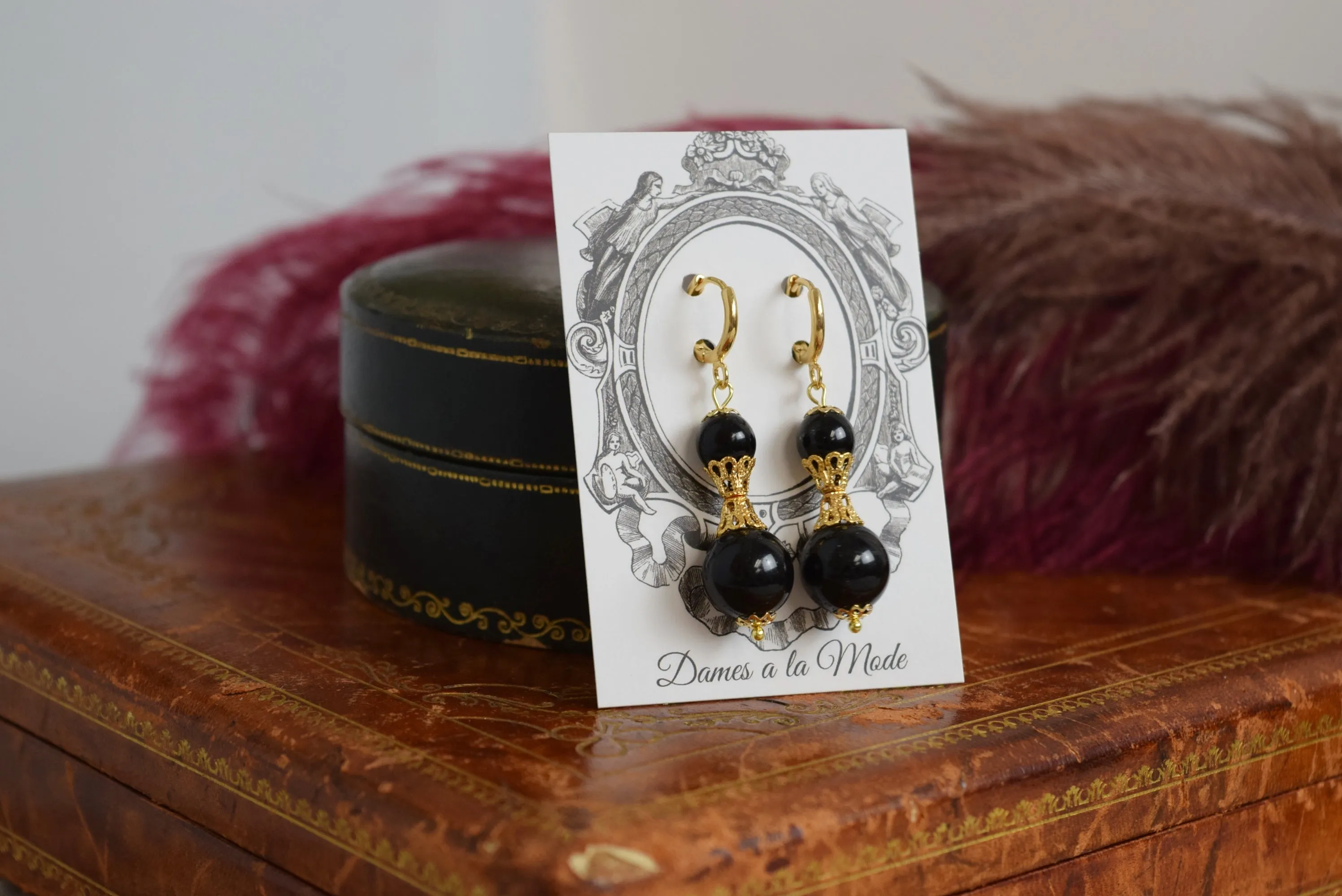 Black and Gold Filigree Earrings