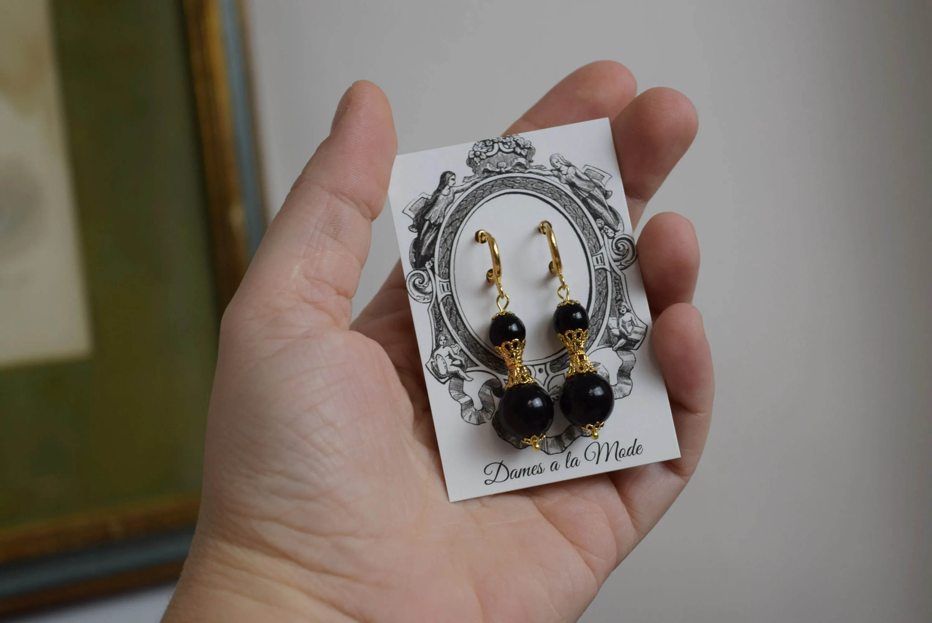 Black and Gold Filigree Earrings