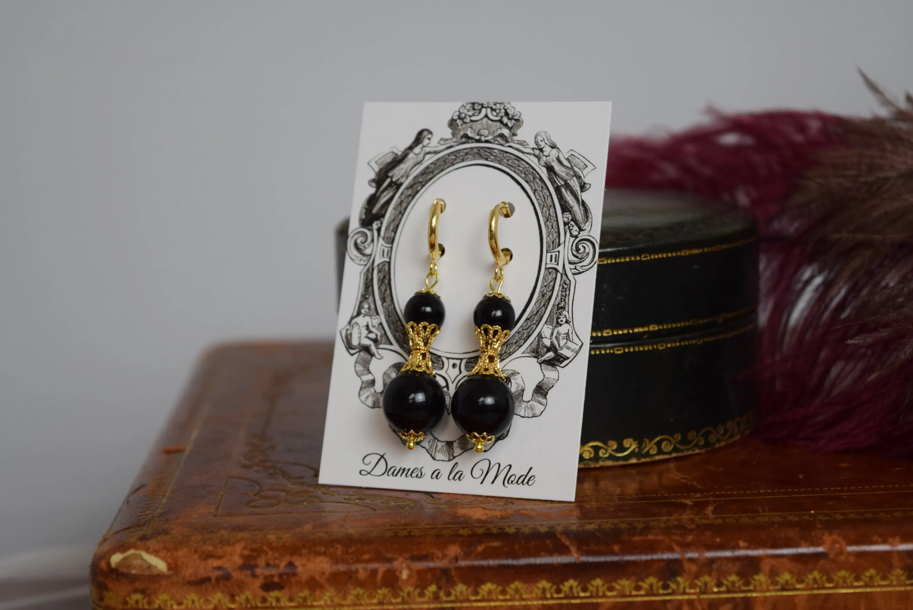 Black and Gold Filigree Earrings