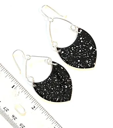 Black Speckled Shield Enamel Earrings