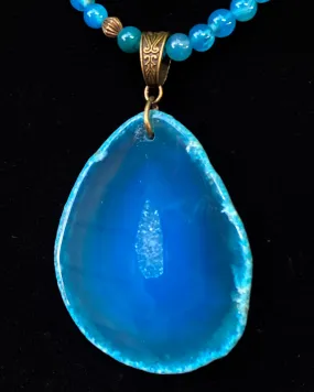 Blue Agate gemstone Slice Beaded Necklace