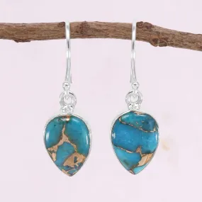 Blue Copper Turquoise 925 Sterling Silver Handmade Earring, Copper Turquoise Dangle Earring For Her, 925 Silver Earring, Turquoise Statement Earring, Minimalist Earring