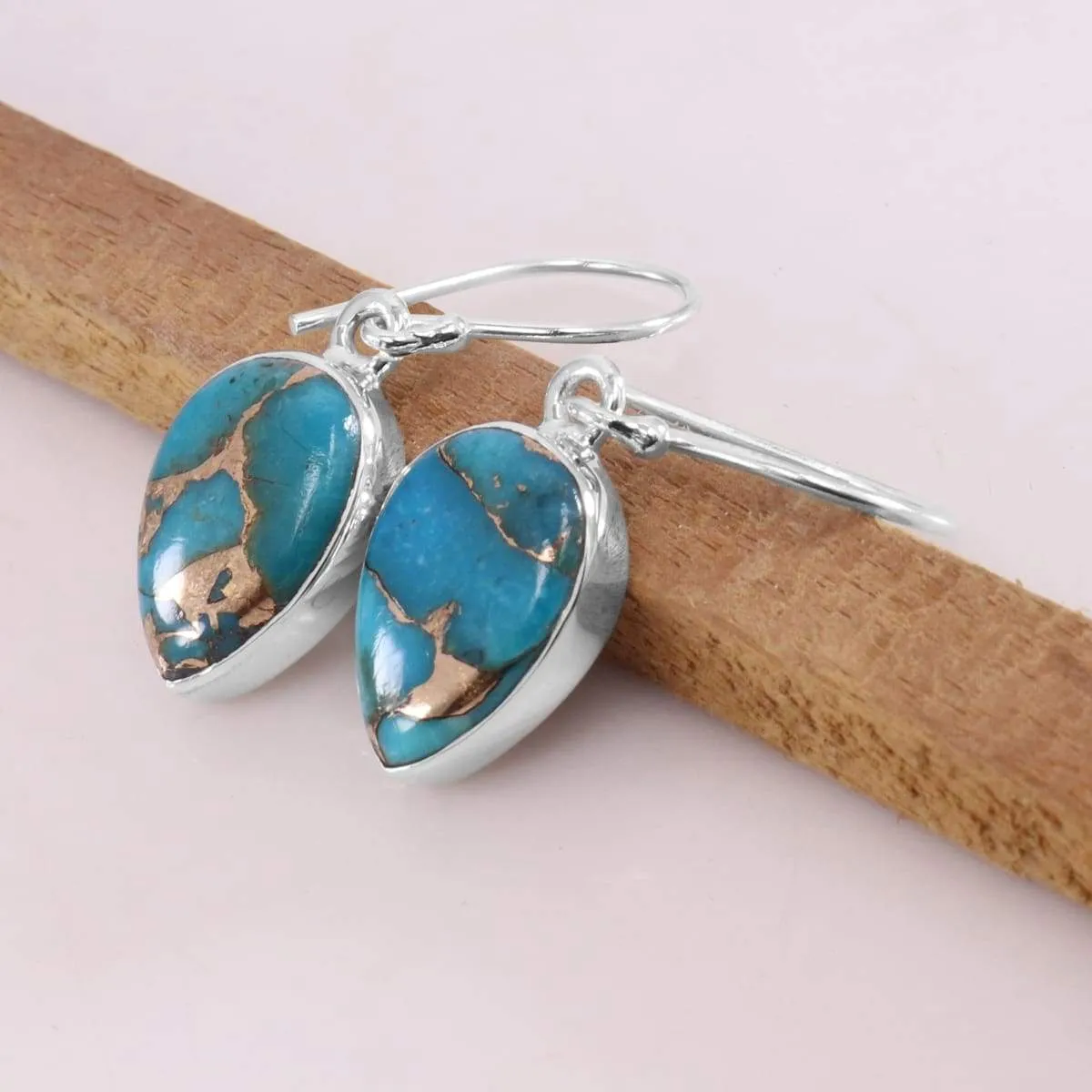 Blue Copper Turquoise 925 Sterling Silver Handmade Earring, Copper Turquoise Dangle Earring For Her, 925 Silver Earring, Turquoise Statement Earring, Minimalist Earring