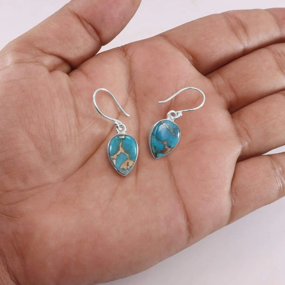 Blue Copper Turquoise 925 Sterling Silver Handmade Earring, Copper Turquoise Dangle Earring For Her, 925 Silver Earring, Turquoise Statement Earring, Minimalist Earring