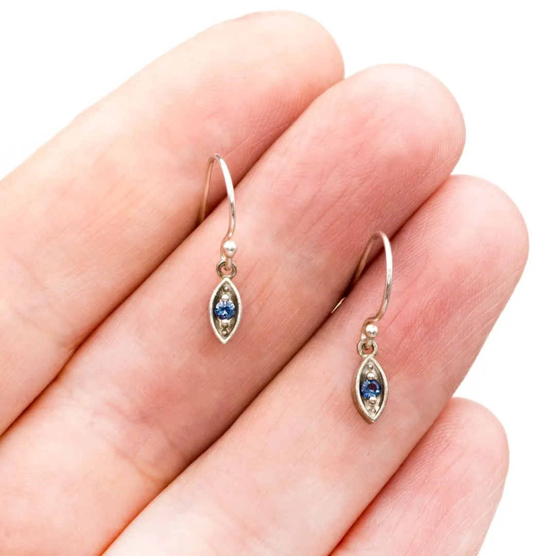 Blue Sapphire Sterling Silver Marquise Shape Dangle Earrings