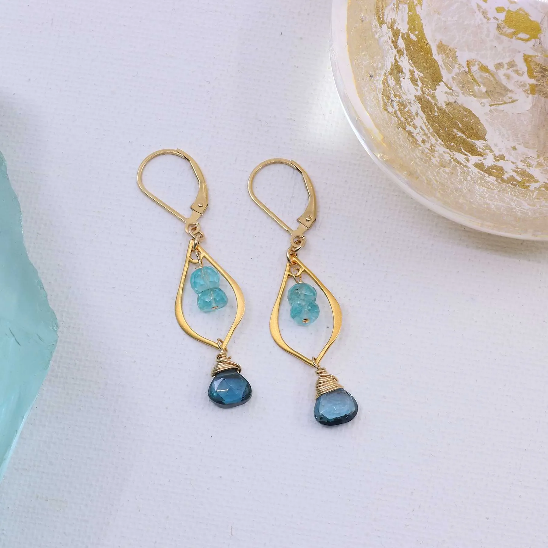 Bluebells and Tidepools - London Blue Topaz and Apatite 24k Gold Vermeil Chandelier Earrings