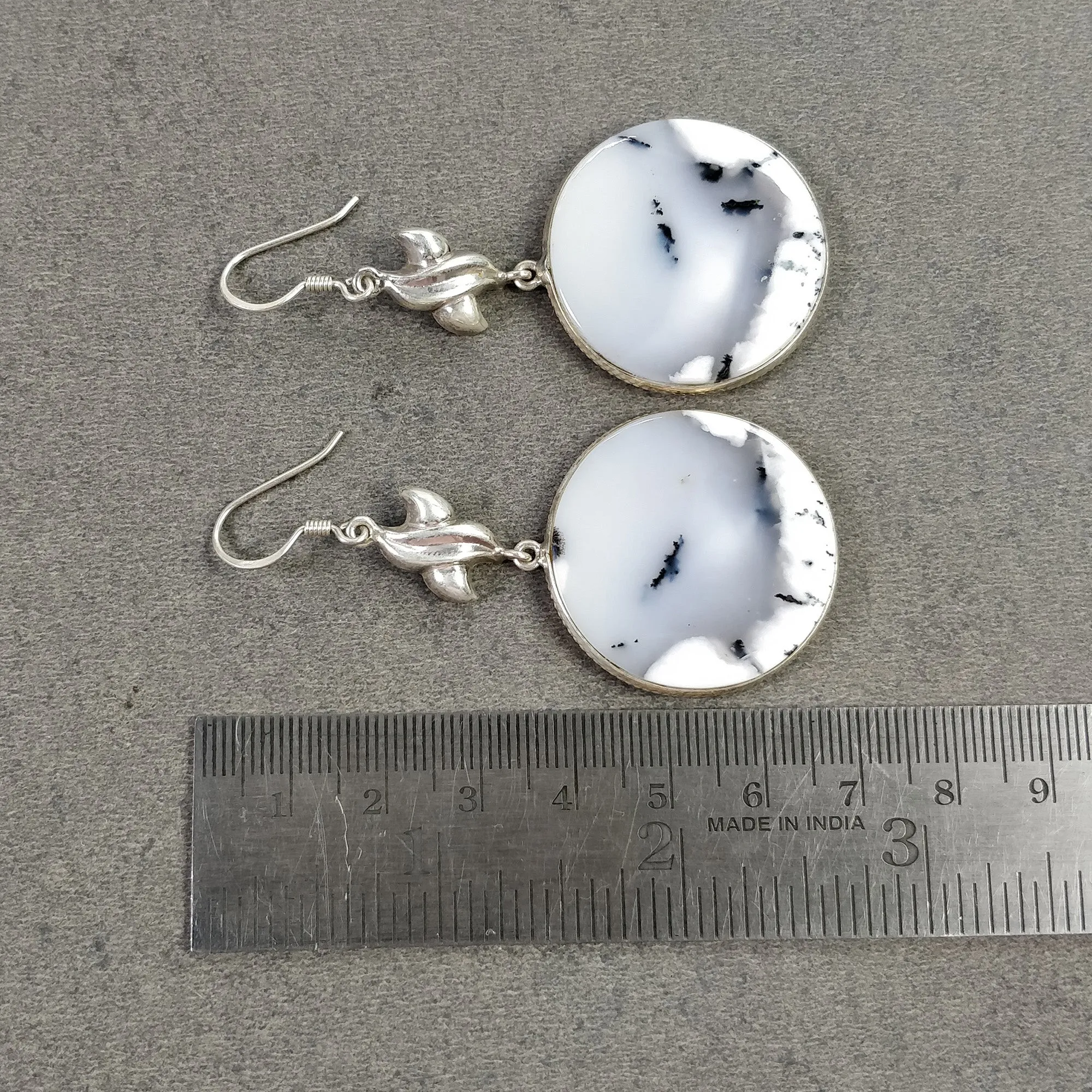 BOTSWANA AGATE Gemstone Earrings : 17.150gms Natural 925 Sterling Silver Bi-Color Round Bezel Set Drop Dangle Hook Earring 2.5"