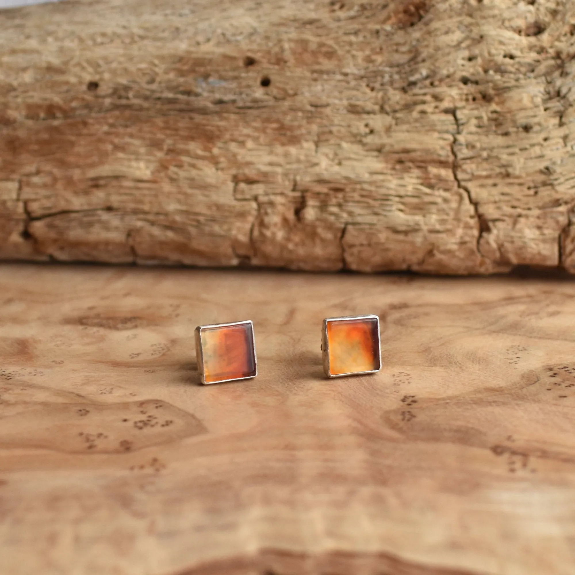 Carnelian Posts - Orange Carnelian Studs - Western Silver Posts - Silversmith Posts