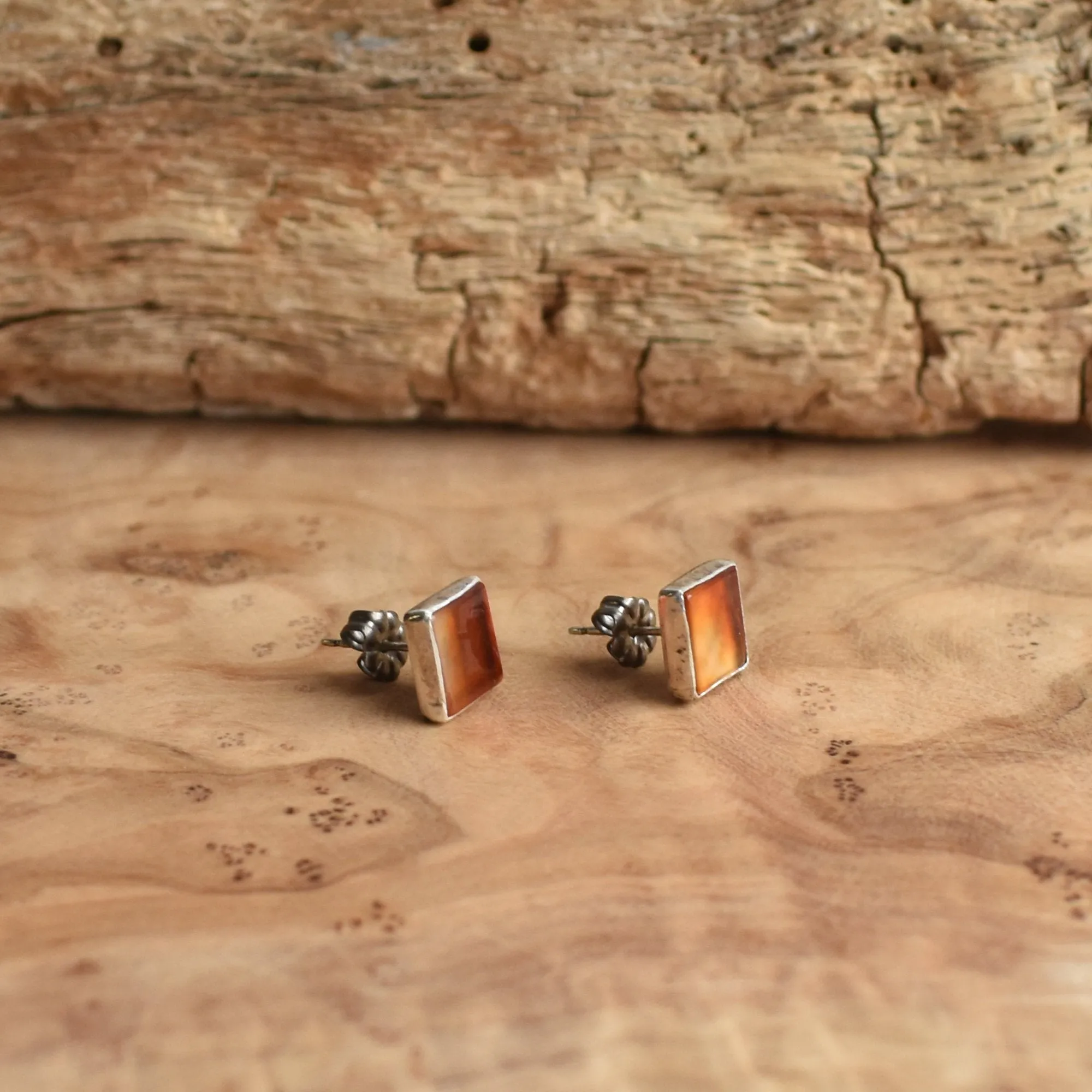 Carnelian Posts - Orange Carnelian Studs - Western Silver Posts - Silversmith Posts