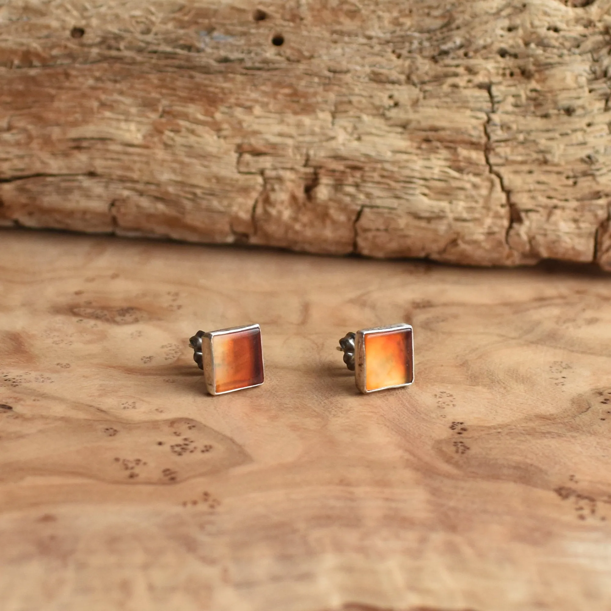 Carnelian Posts - Orange Carnelian Studs - Western Silver Posts - Silversmith Posts