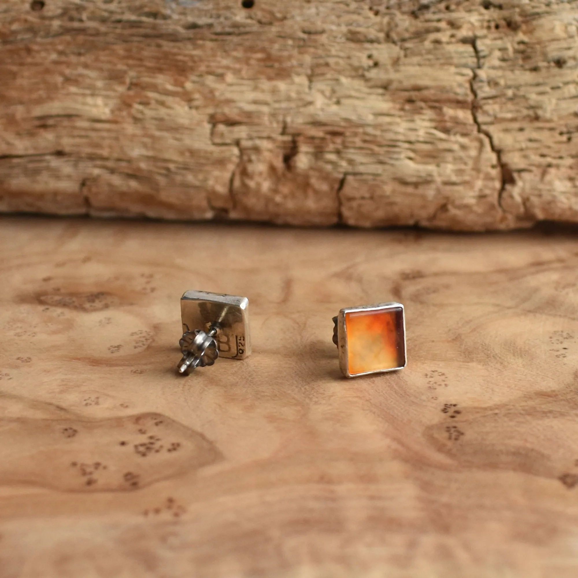 Carnelian Posts - Orange Carnelian Studs - Western Silver Posts - Silversmith Posts