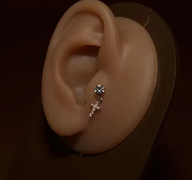 Clear Gem Dangling Cross Cartilage Ear Piercing Jewelry