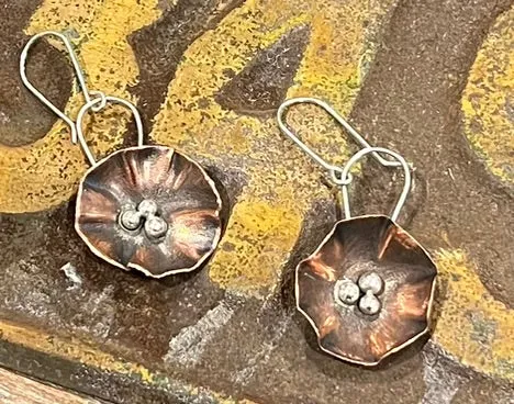 Copper and Silver Flower Earrings