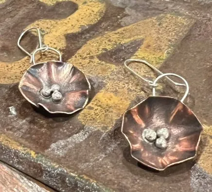 Copper and Silver Flower Earrings