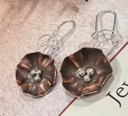 Copper and Silver Flower Earrings