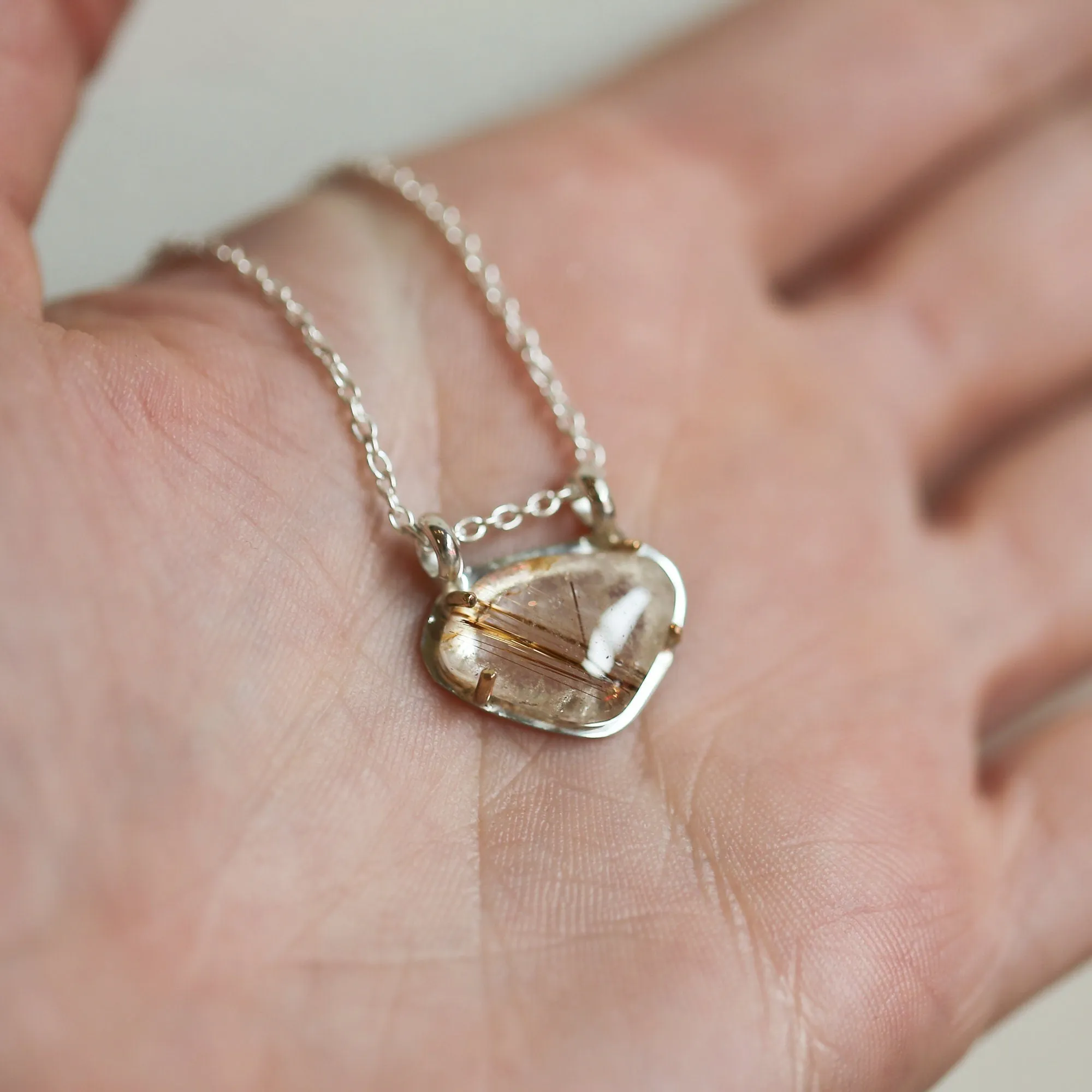 Copper Rutilated Quartz Pendant - Rutilated Quartz Necklace - Sterling Silver