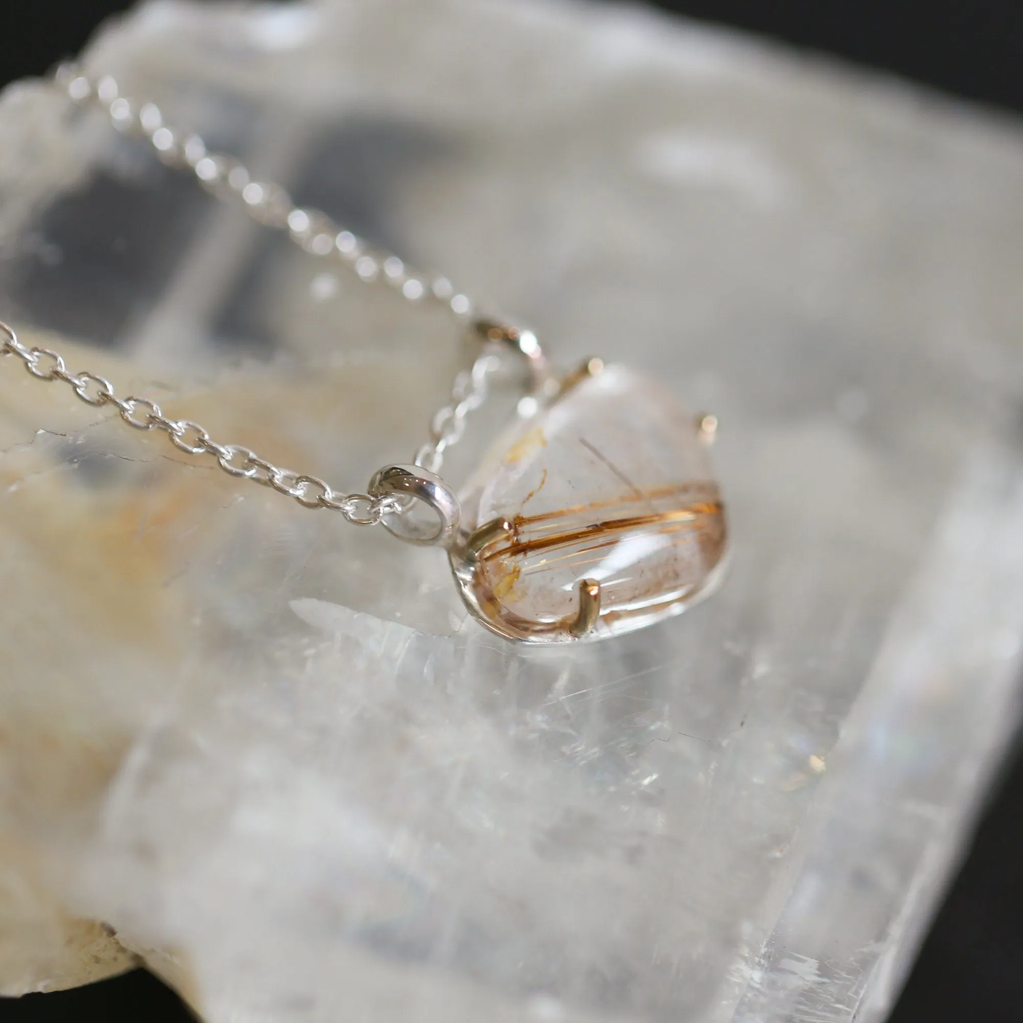 Copper Rutilated Quartz Pendant - Rutilated Quartz Necklace - Sterling Silver