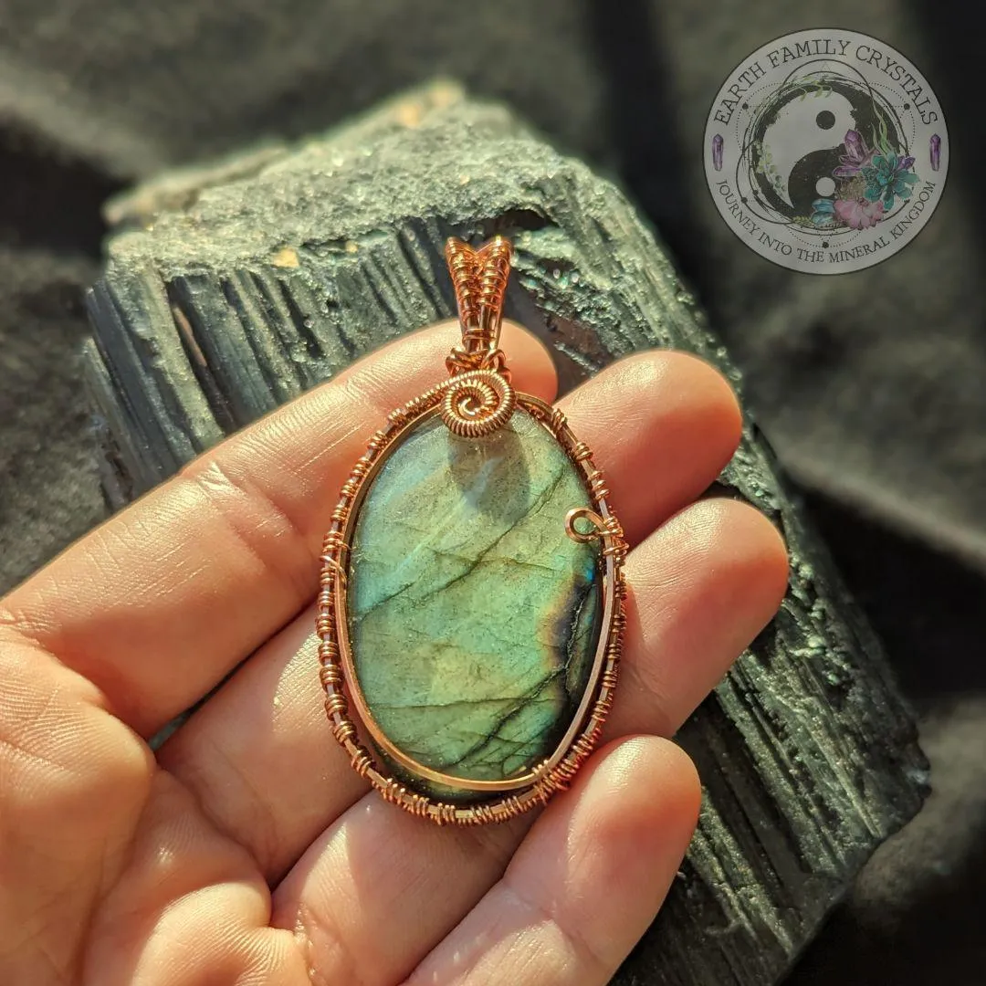 Copper Wrapped Super Flashy Labradorite Pendant ~Handcrafted in the USA~