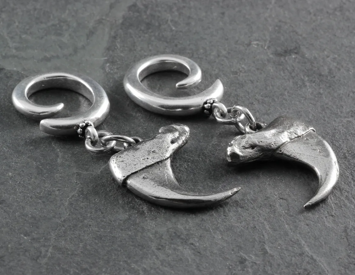 Cougar Claw Gauged Spiral Earrings - Silver