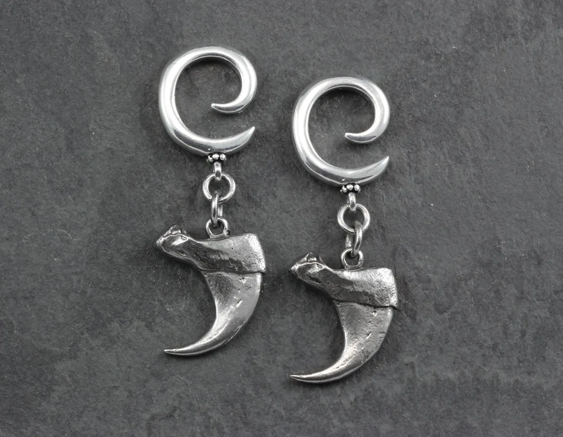 Cougar Claw Gauged Spiral Earrings - Silver