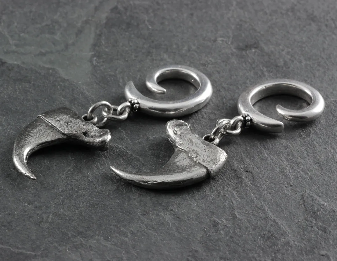 Cougar Claw Gauged Spiral Earrings - Silver