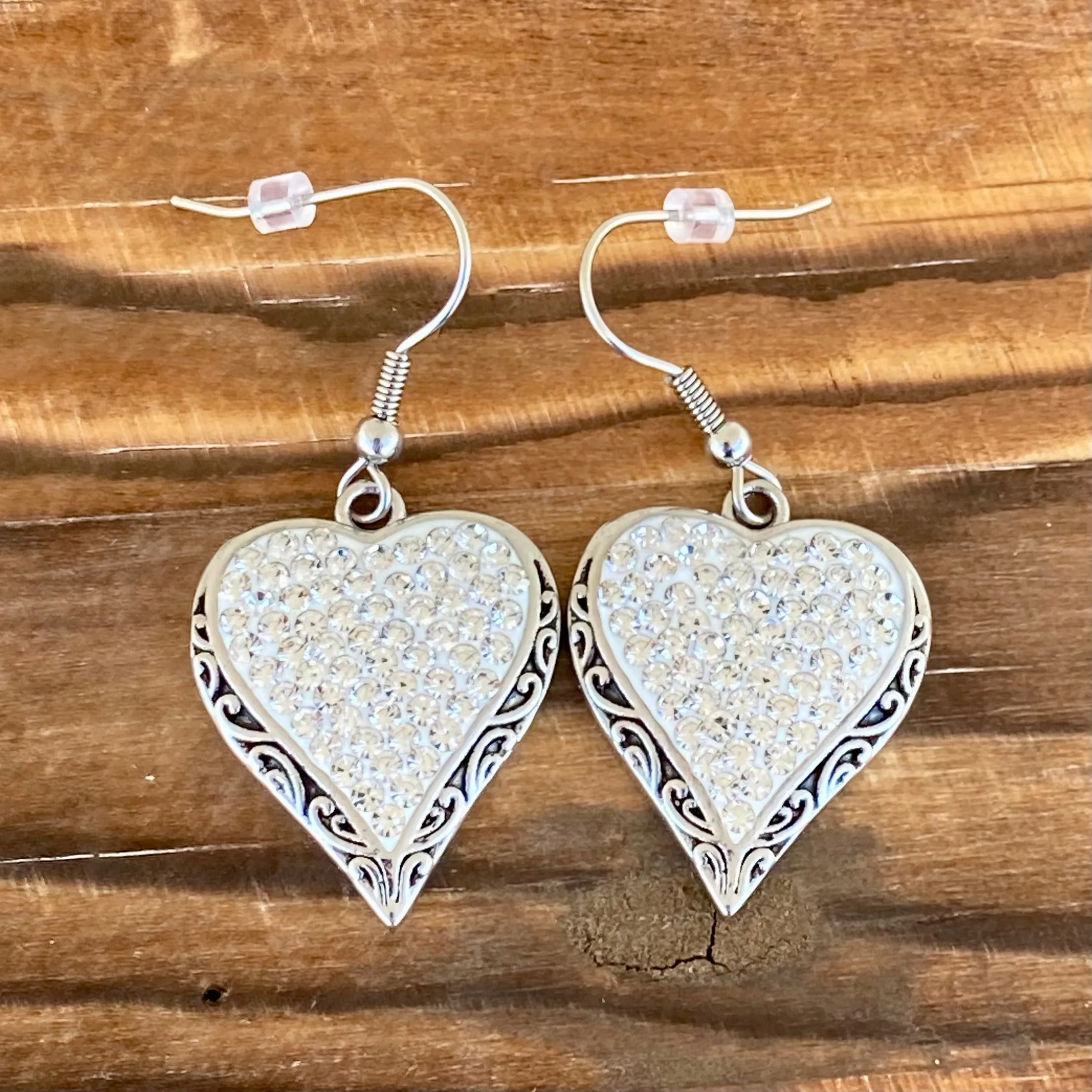 Crystal Heart Earrings - White - French Wire AJ01E