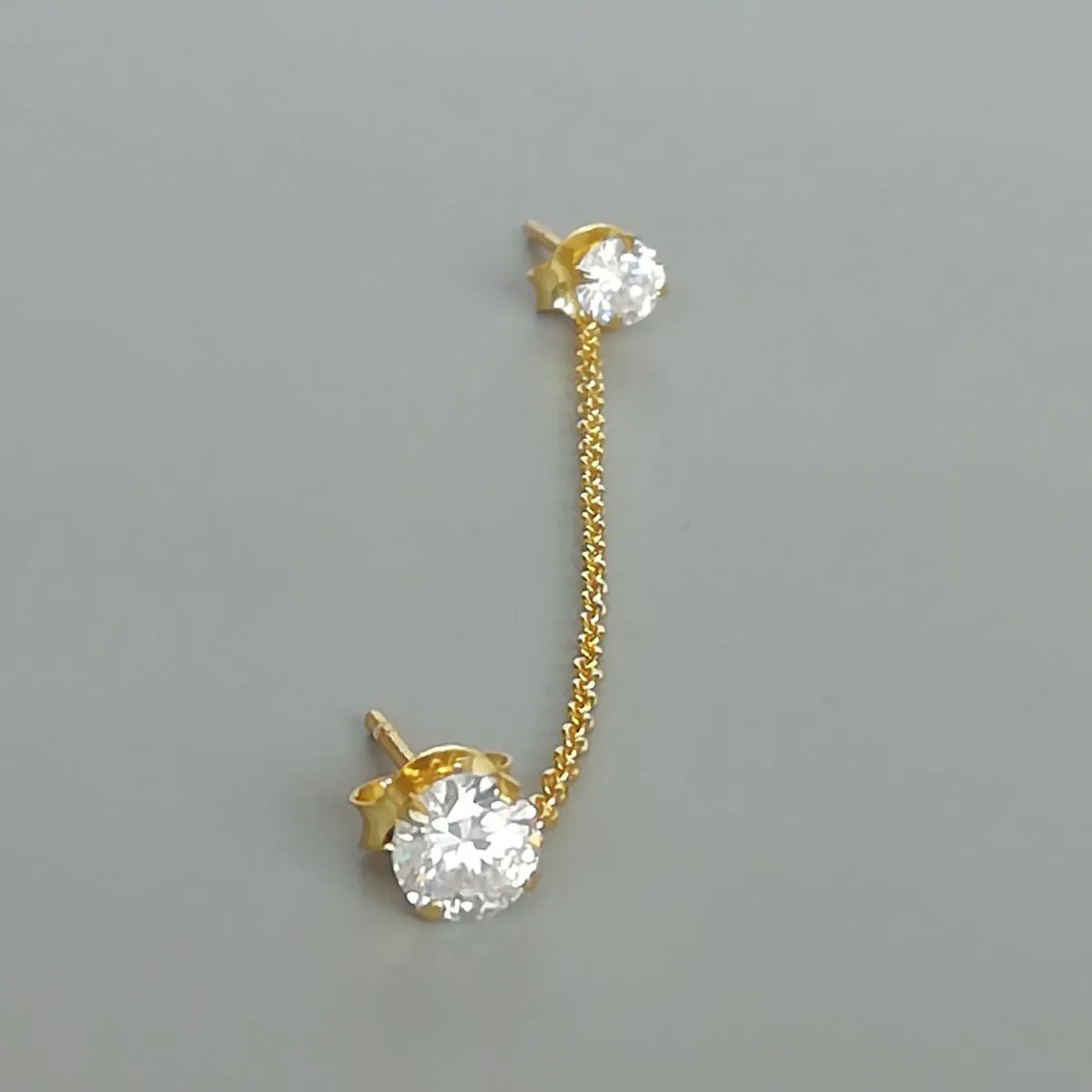 CZ gold ear studs with chain | 925 silver | Gold stud climber | Bohemian jewelry | Multipurpose studs | E863