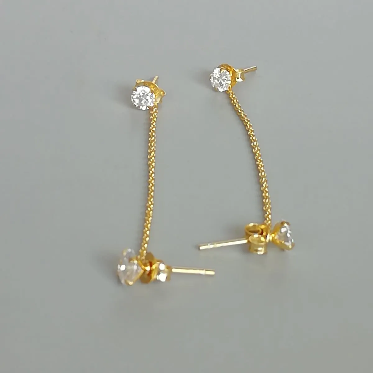 CZ gold ear studs with chain | 925 silver | Gold stud climber | Bohemian jewelry | Multipurpose studs | E863