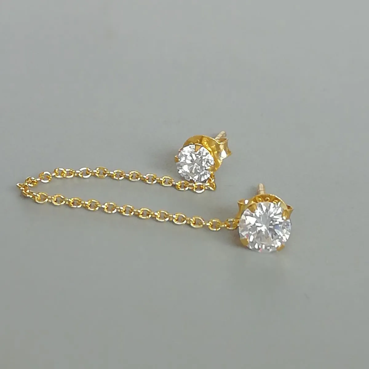 CZ gold ear studs with chain | 925 silver | Gold stud climber | Bohemian jewelry | Multipurpose studs | E863