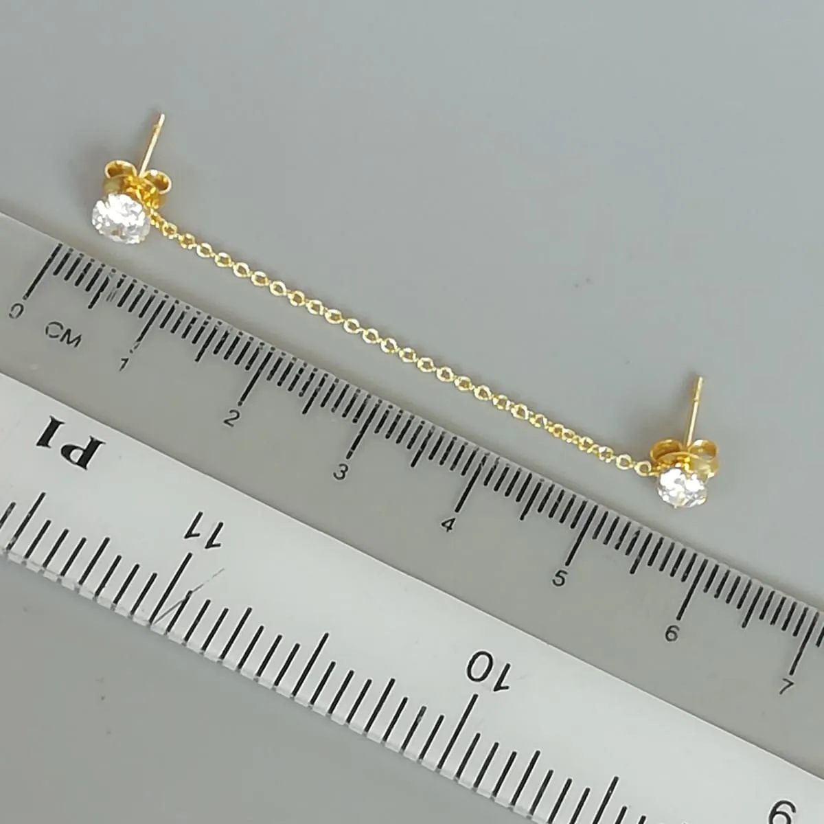 CZ gold ear studs with chain | 925 silver | Gold stud climber | Bohemian jewelry | Multipurpose studs | E863