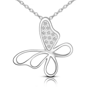 CZ Open Wings Butterfly Silver Necklace