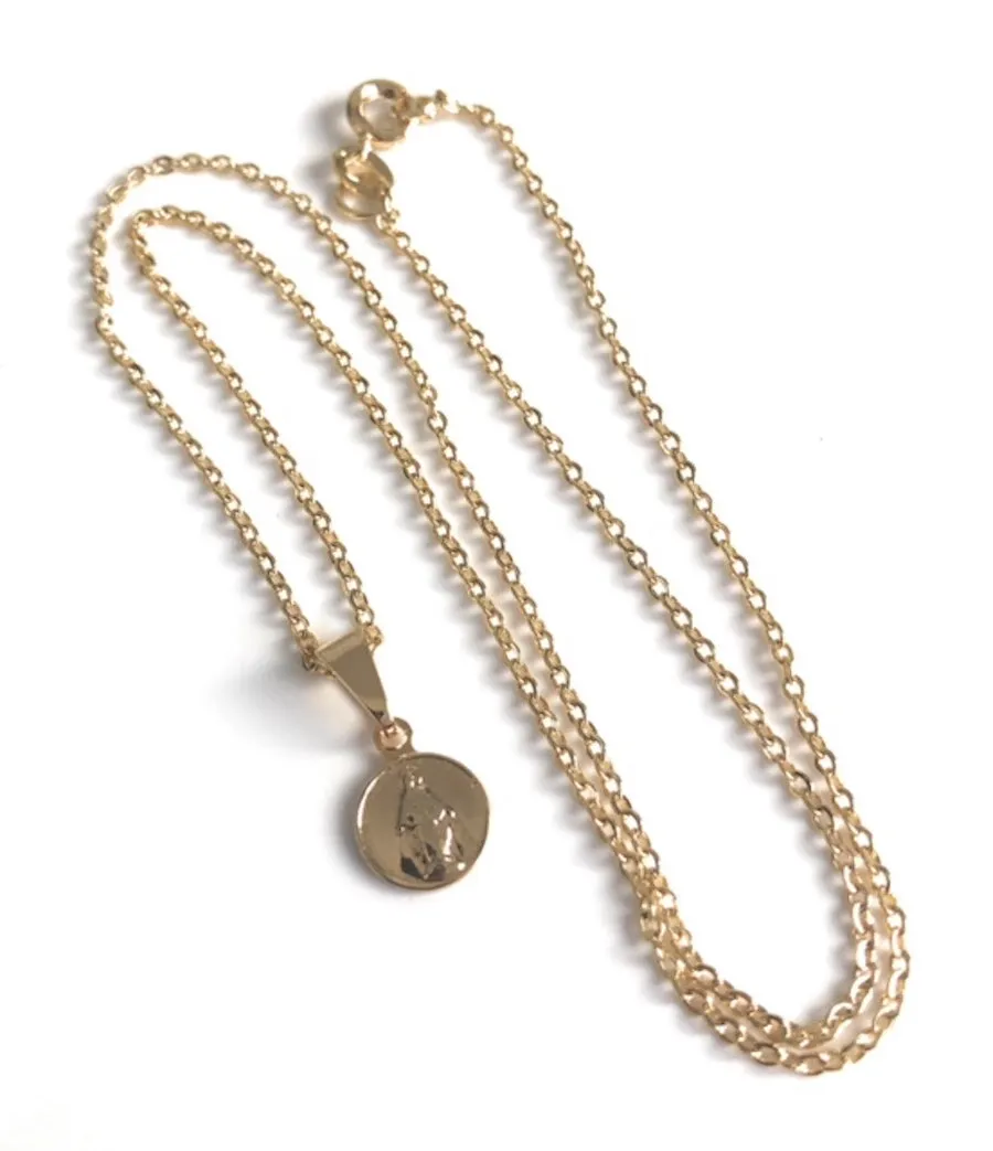 Dainty Miraculous Round Medal Necklace Gold Plated Chain