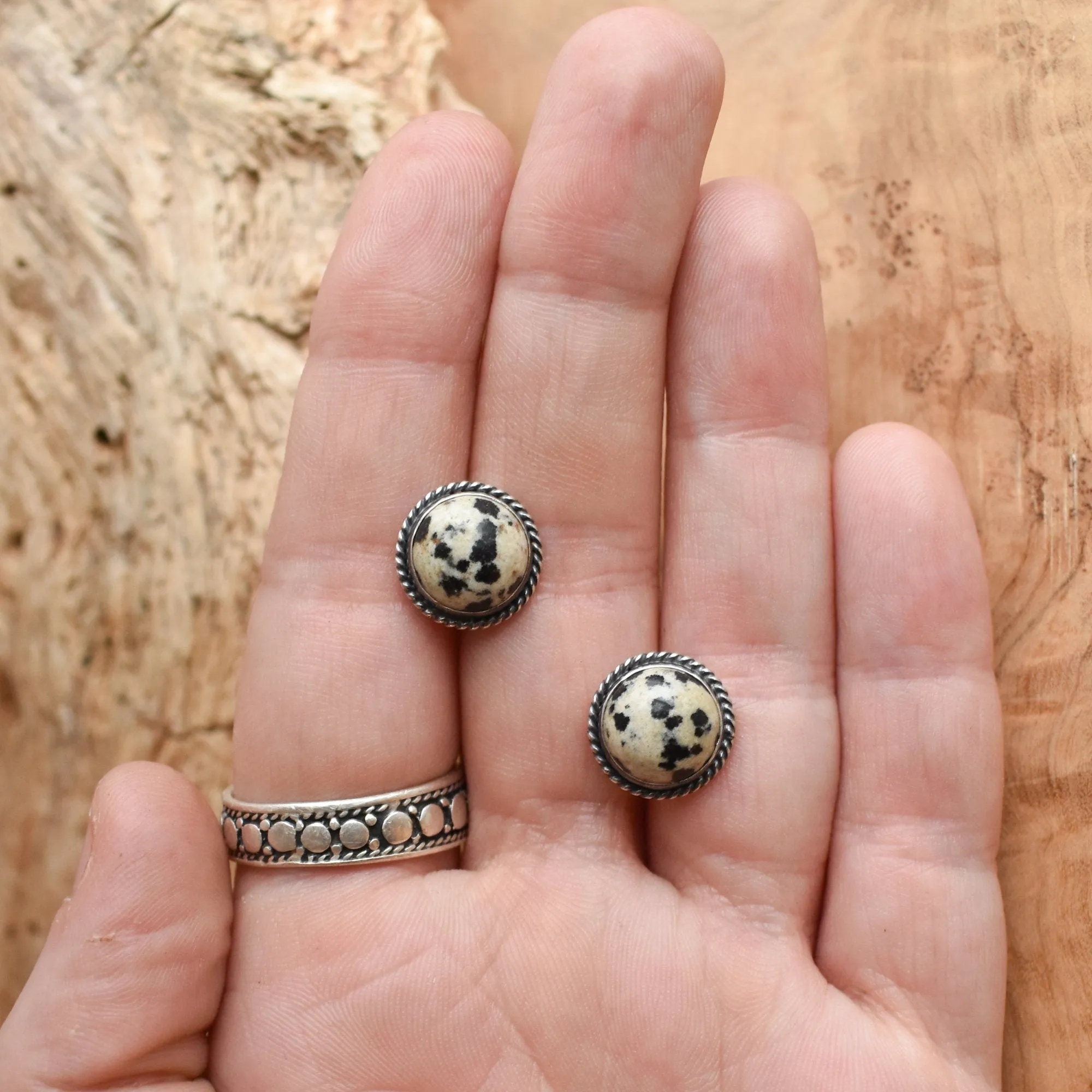 Dalmatian Jasper Posts - Spotted Jasper Studs - .925 Sterling Silver - Dalmatian Jasper Earrings