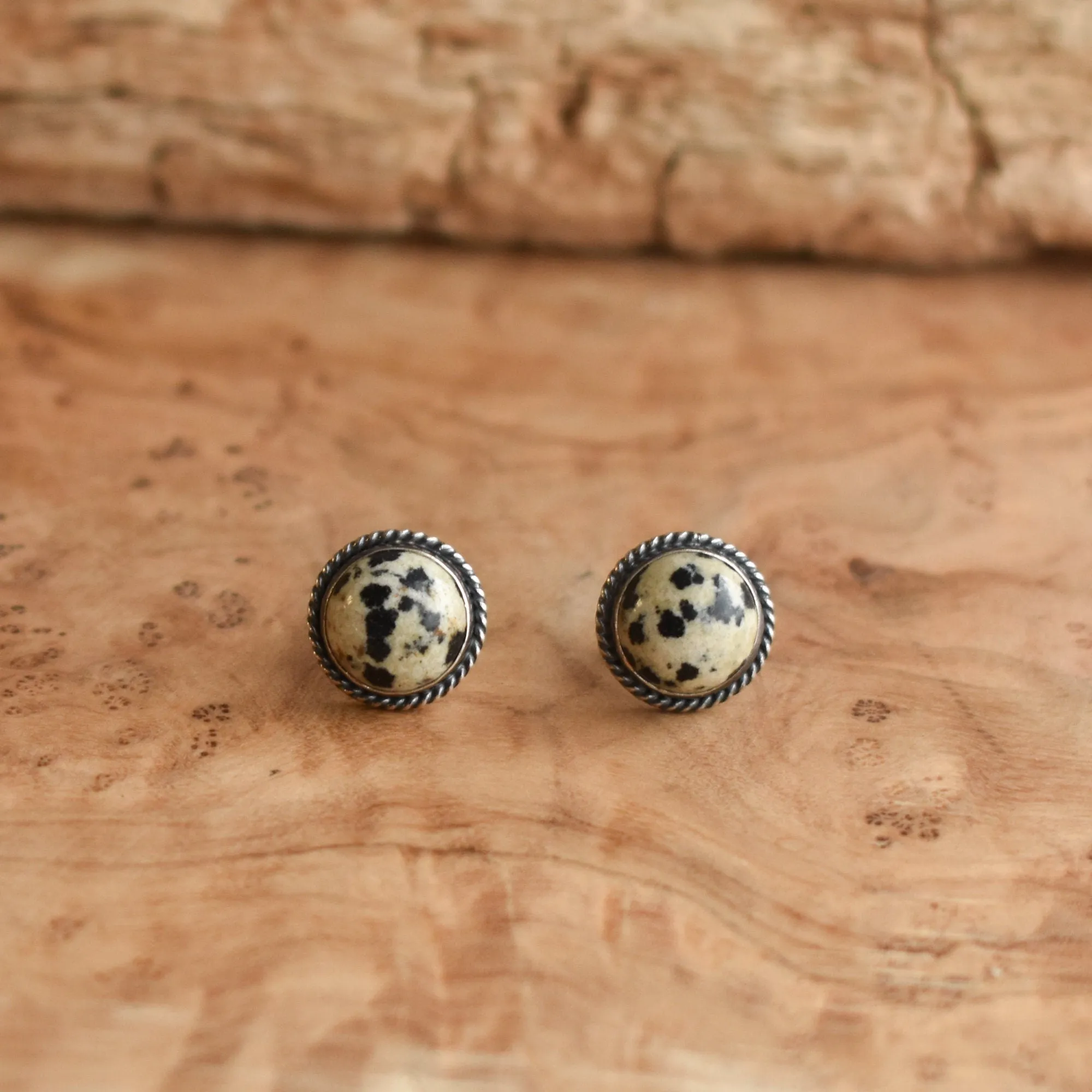 Dalmatian Jasper Posts - Spotted Jasper Studs - .925 Sterling Silver - Dalmatian Jasper Earrings