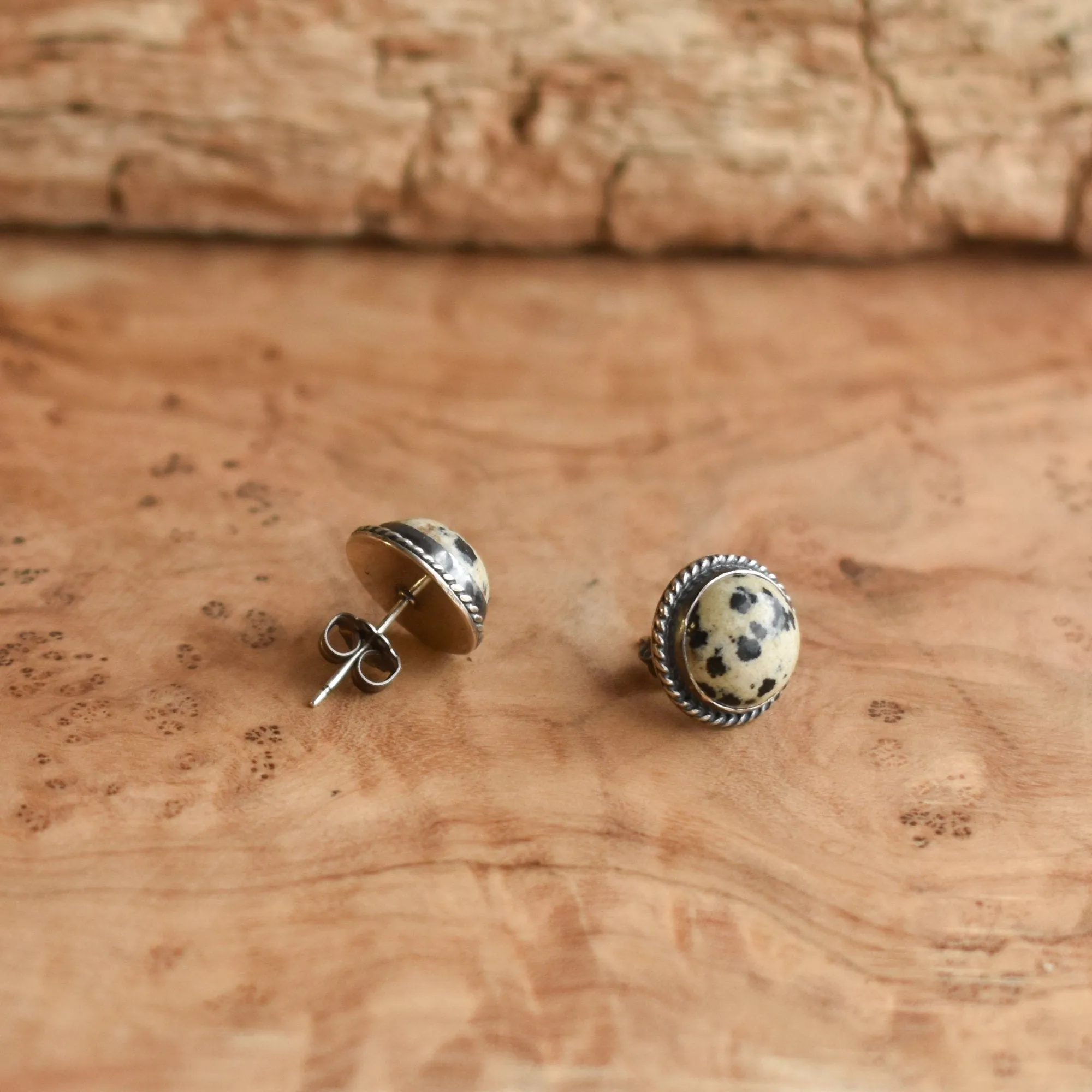 Dalmatian Jasper Posts - Spotted Jasper Studs - .925 Sterling Silver - Dalmatian Jasper Earrings