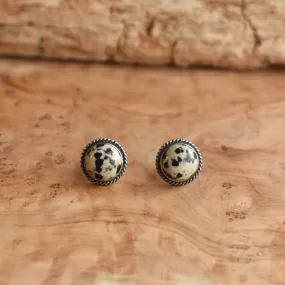 Dalmatian Jasper Posts - Spotted Jasper Studs - .925 Sterling Silver - Dalmatian Jasper Earrings