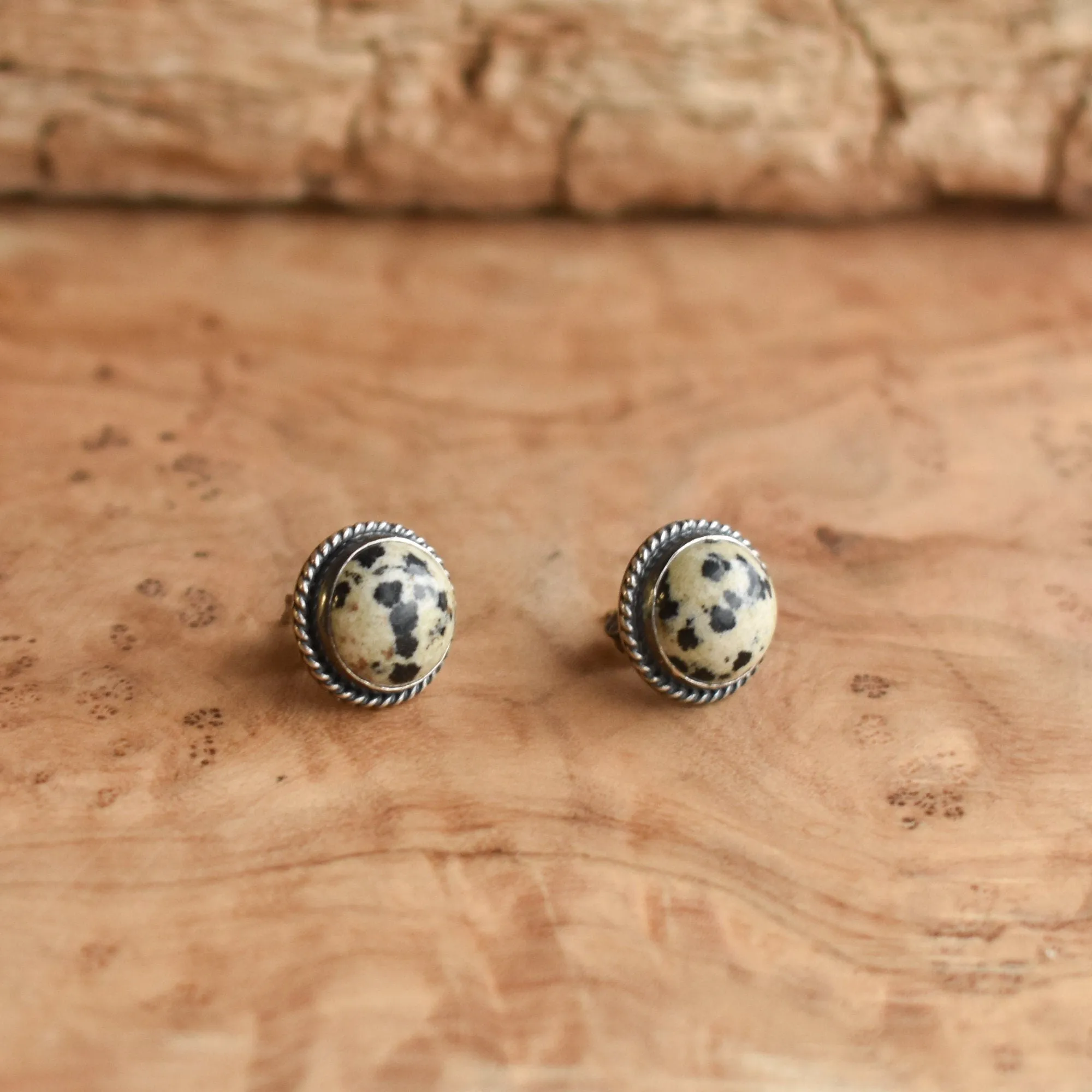 Dalmatian Jasper Posts - Spotted Jasper Studs - .925 Sterling Silver - Dalmatian Jasper Earrings