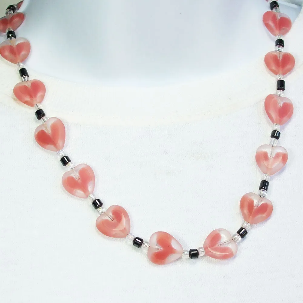 Damira, Pink Heart Beaded Single Strand Necklace