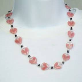 Damira, Pink Heart Beaded Single Strand Necklace