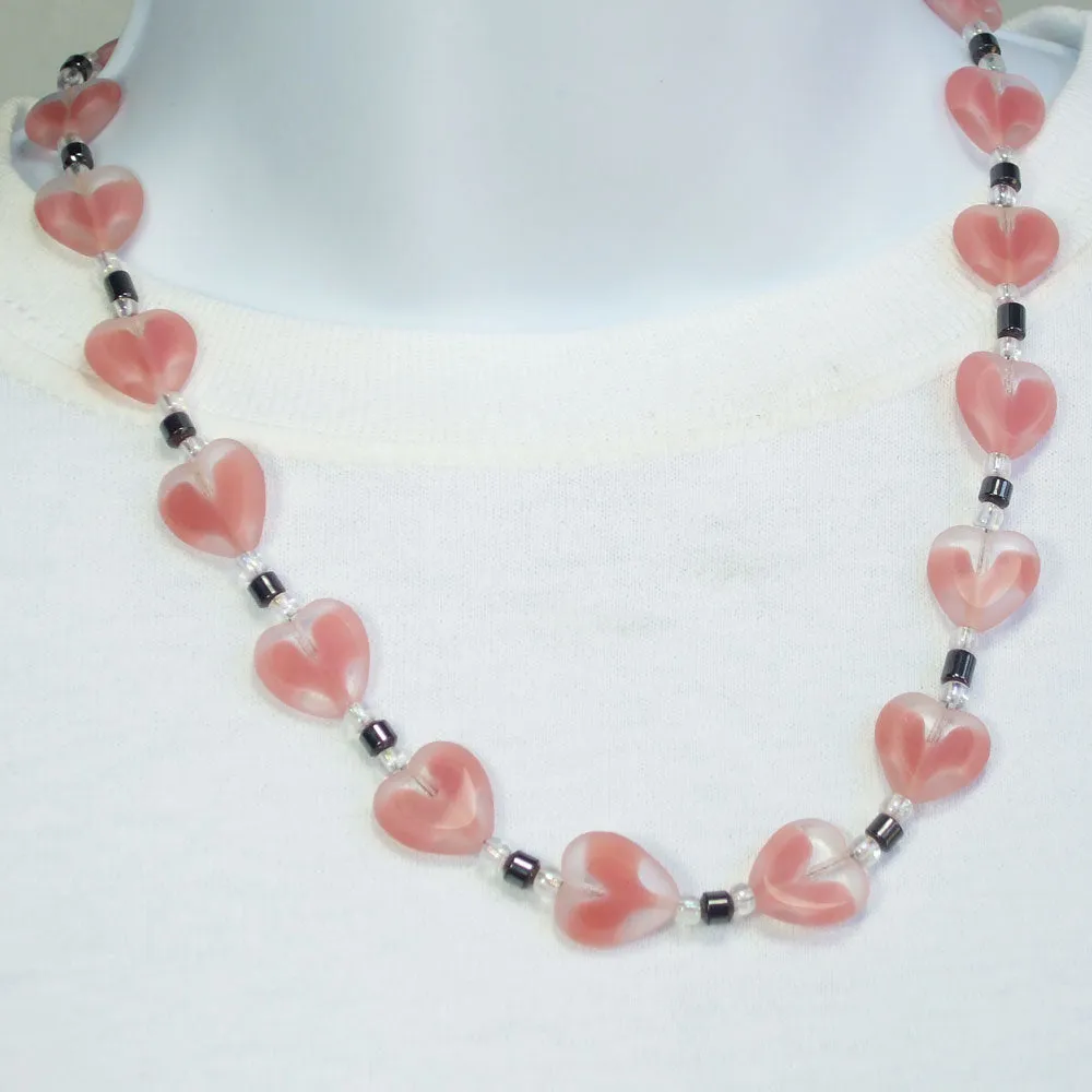 Damira, Pink Heart Beaded Single Strand Necklace