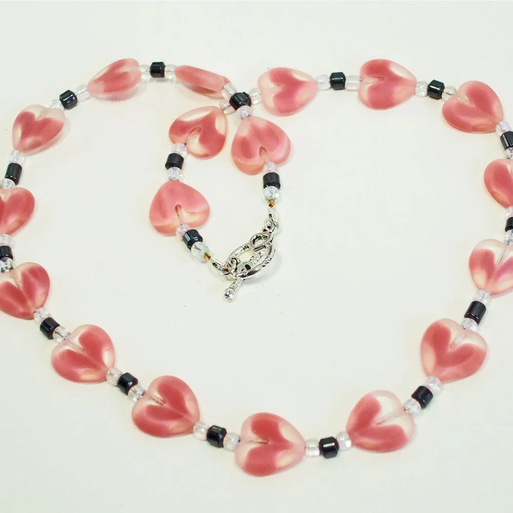 Damira, Pink Heart Beaded Single Strand Necklace