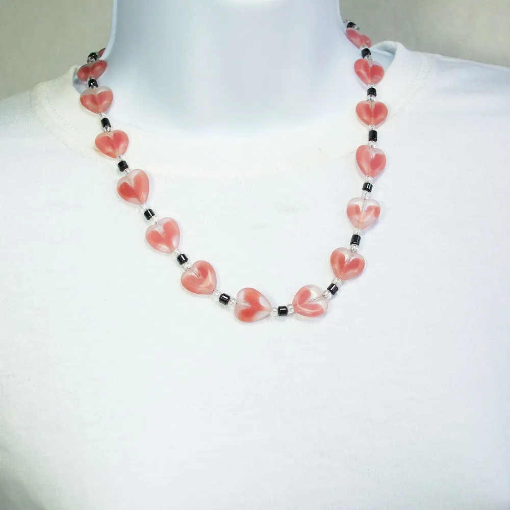 Damira, Pink Heart Beaded Single Strand Necklace