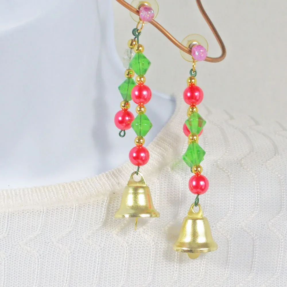 Danah, Christmas Bell and Beaded Dangle Earrings