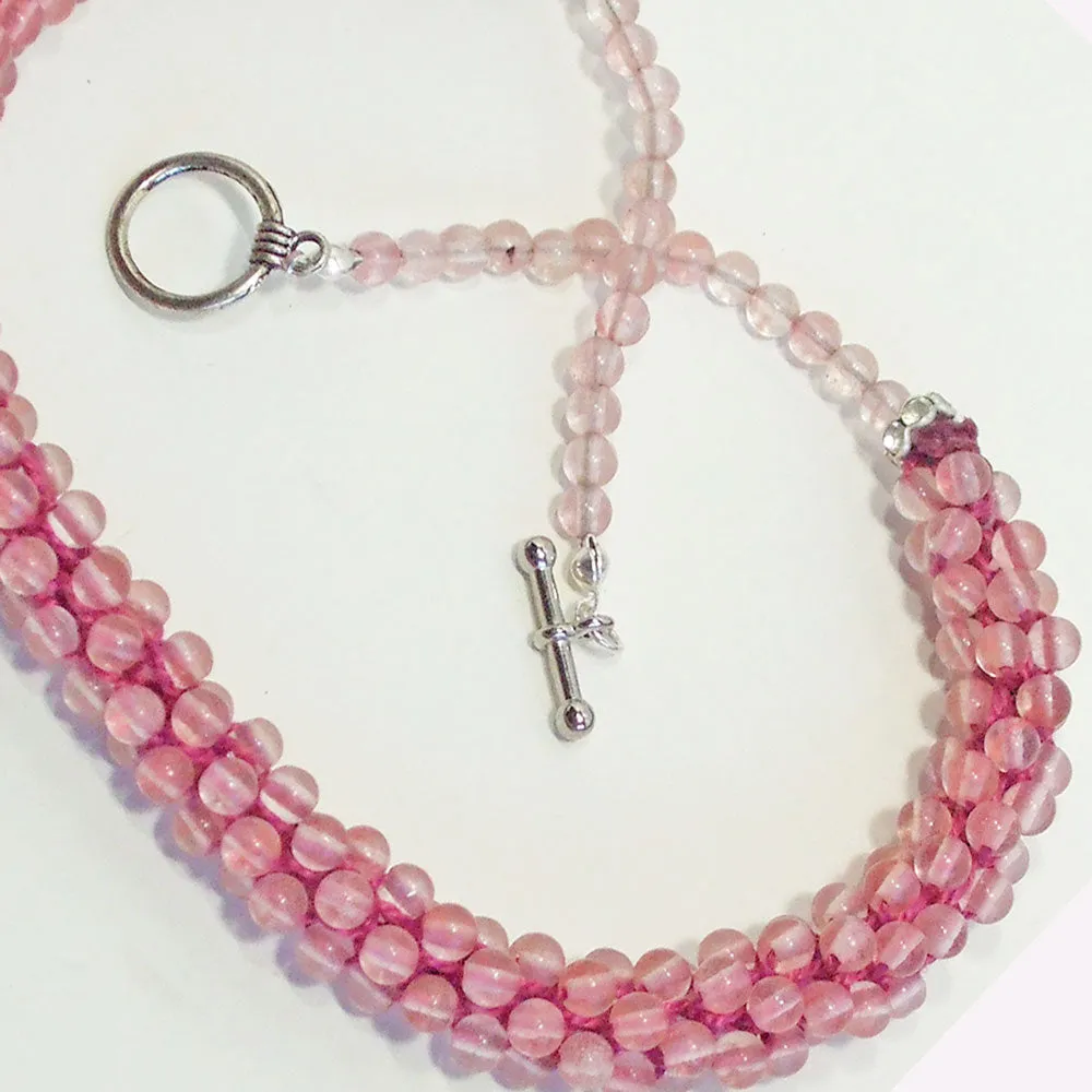 Danas, Pink Kumihimo Braided Bead Necklace