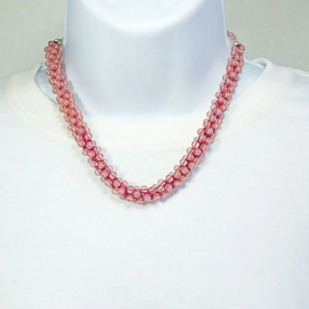 Danas, Pink Kumihimo Braided Bead Necklace