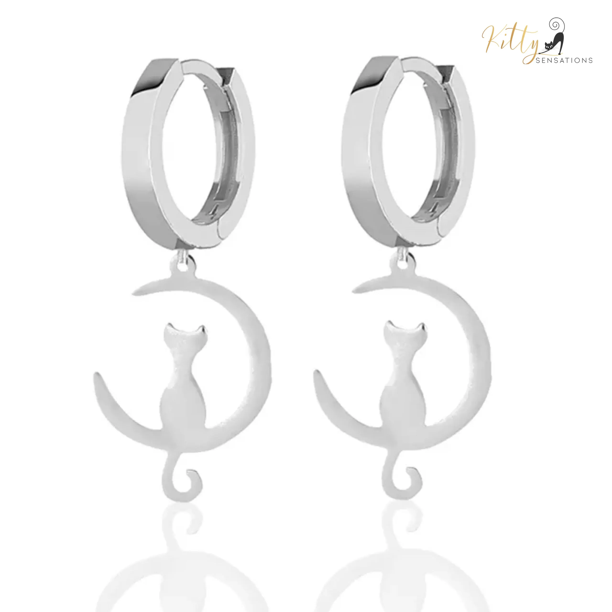 Dangling Moon Kitty Hoop Earrings