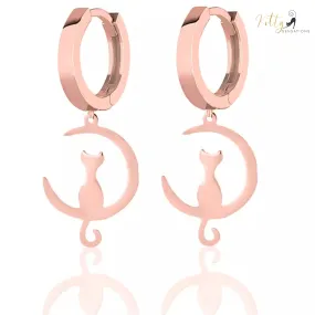 Dangling Moon Kitty Hoop Earrings